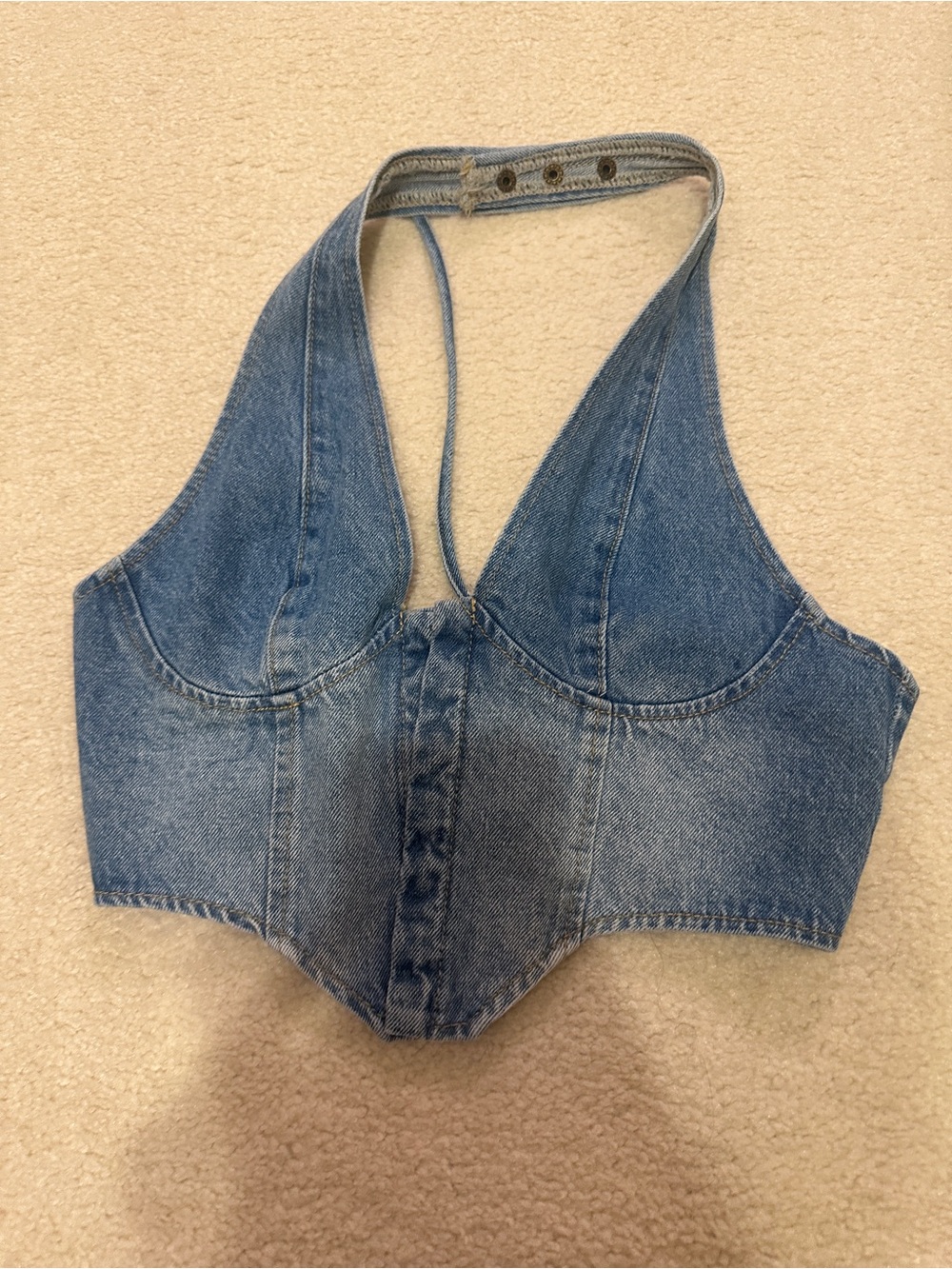 Edikted Denim Halter Crop Top - Blue